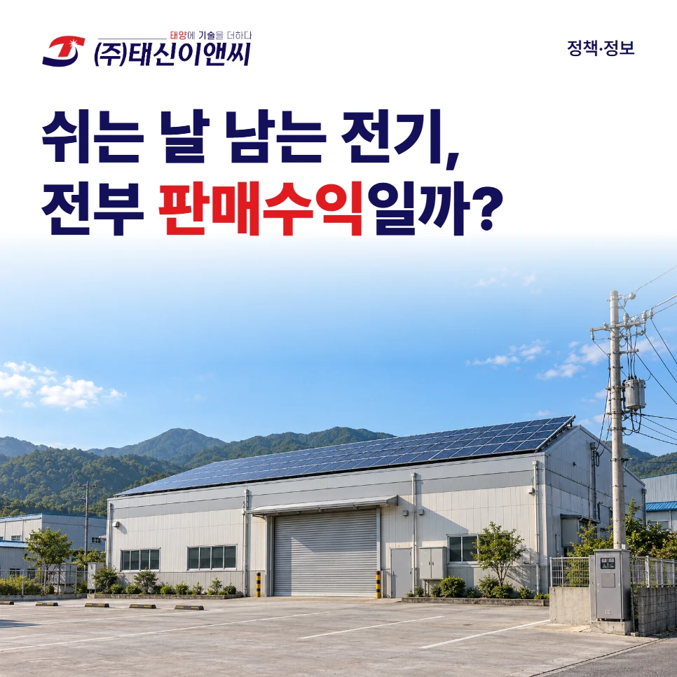 쉬는 날 남는 전기, 전부 판매수익일까: 지붕에 태양광이 설치된 공장과 전봇대, 셔터가 내려간 휴일의 공장 모습