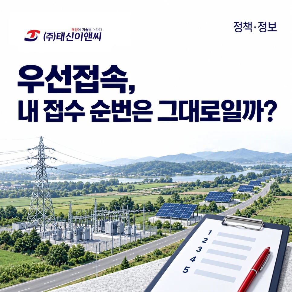 우선접속, 내 접수 순번은 그대로일까: 송전탑과 변전소, 태양광 발전소 사이로 이어진 도로와 접수 순번 목록