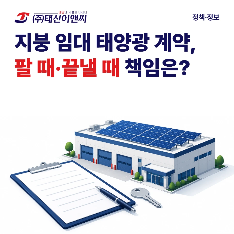 태양광 지붕 임대계약, 팔 때·끝낼 때 책임은: 태양광이 올라간 공장 건물과 계약서 서류판, 열쇠