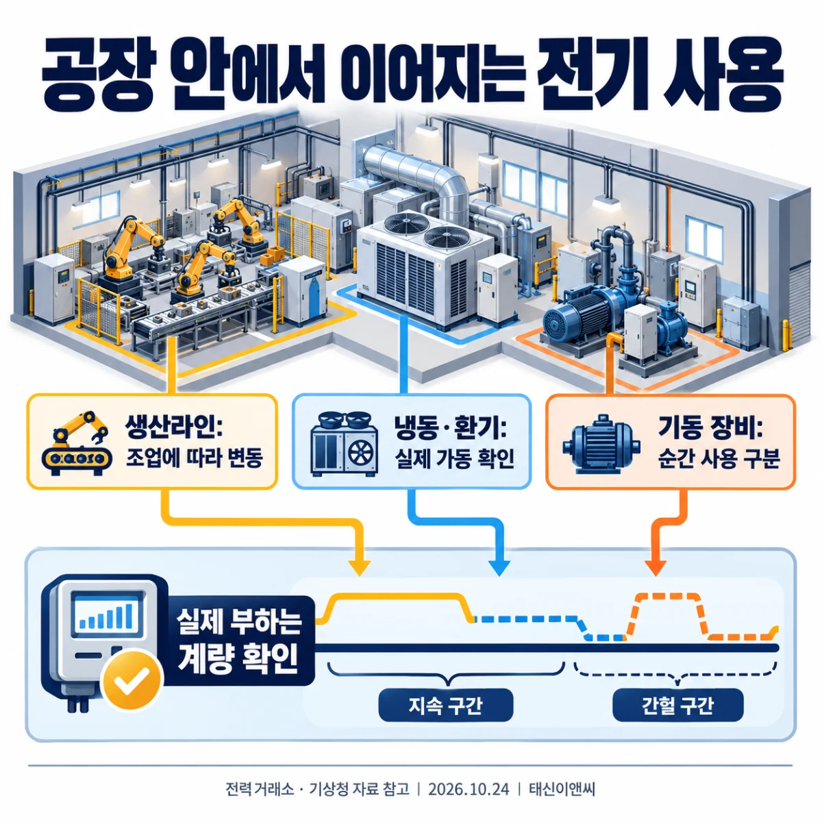 공장 안에서 이어지는 전기 사용