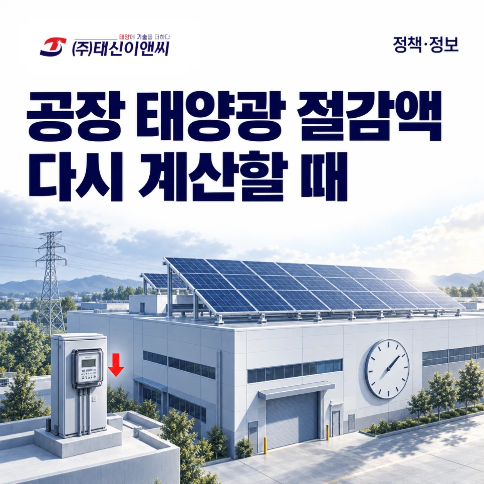 공장 태양광 절감액 다시 계산할 때: 지붕 태양광 공장과 계량기 일러스트